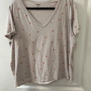 Old Navy Women's Beige Tee with Orange Floral Accents